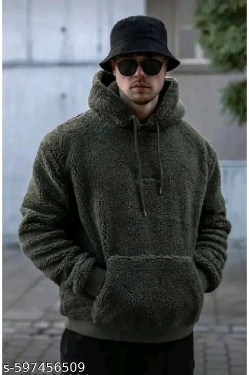 Men’s Olive Fleece Hoodie – Oversized Winter Sweatshirt with Kangaroo Pocket (Streetwear Style)