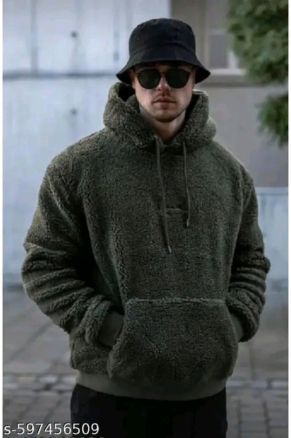 Men’s Olive Fleece Hoodie – Oversized Winter Sweatshirt with Kangaroo Pocket (Streetwear Style)